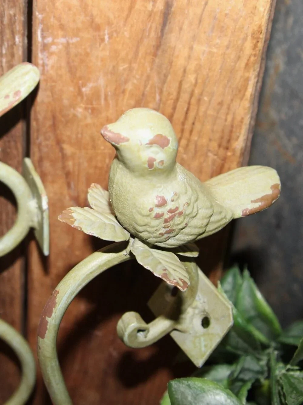 Shabby Chippy Green Cast Iron French Country Farmhouse Bird Wall Decor Hooks